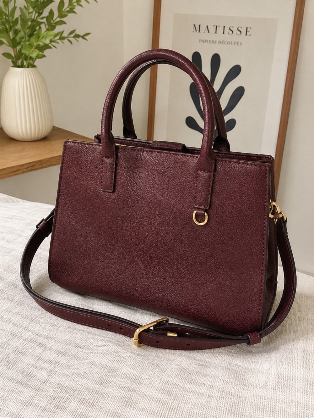 Banana Republic Structured Lady Bag Burgundy Leather Satchel Crossbody EUC